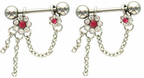 Body Accentz Nipple Shield Rings Barbell Barbell Flower Sold as a Pair 14 Gauge
