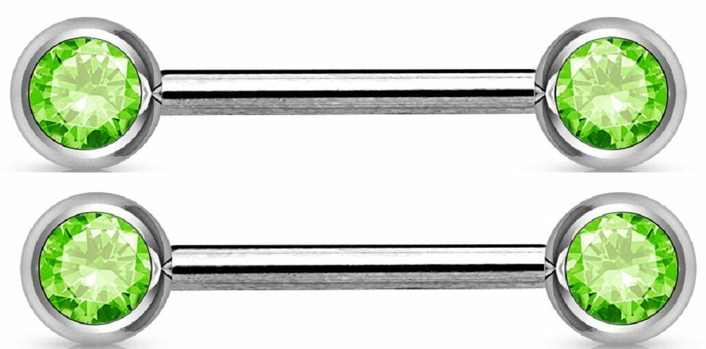 Nipple Ring Bars CZ Solitaire 5/8" bar 6mm ball Body Jewelry Green