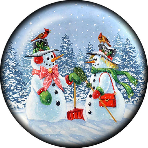 Snap Button Snowman Couple 18mm Charm Chunk Cardinal