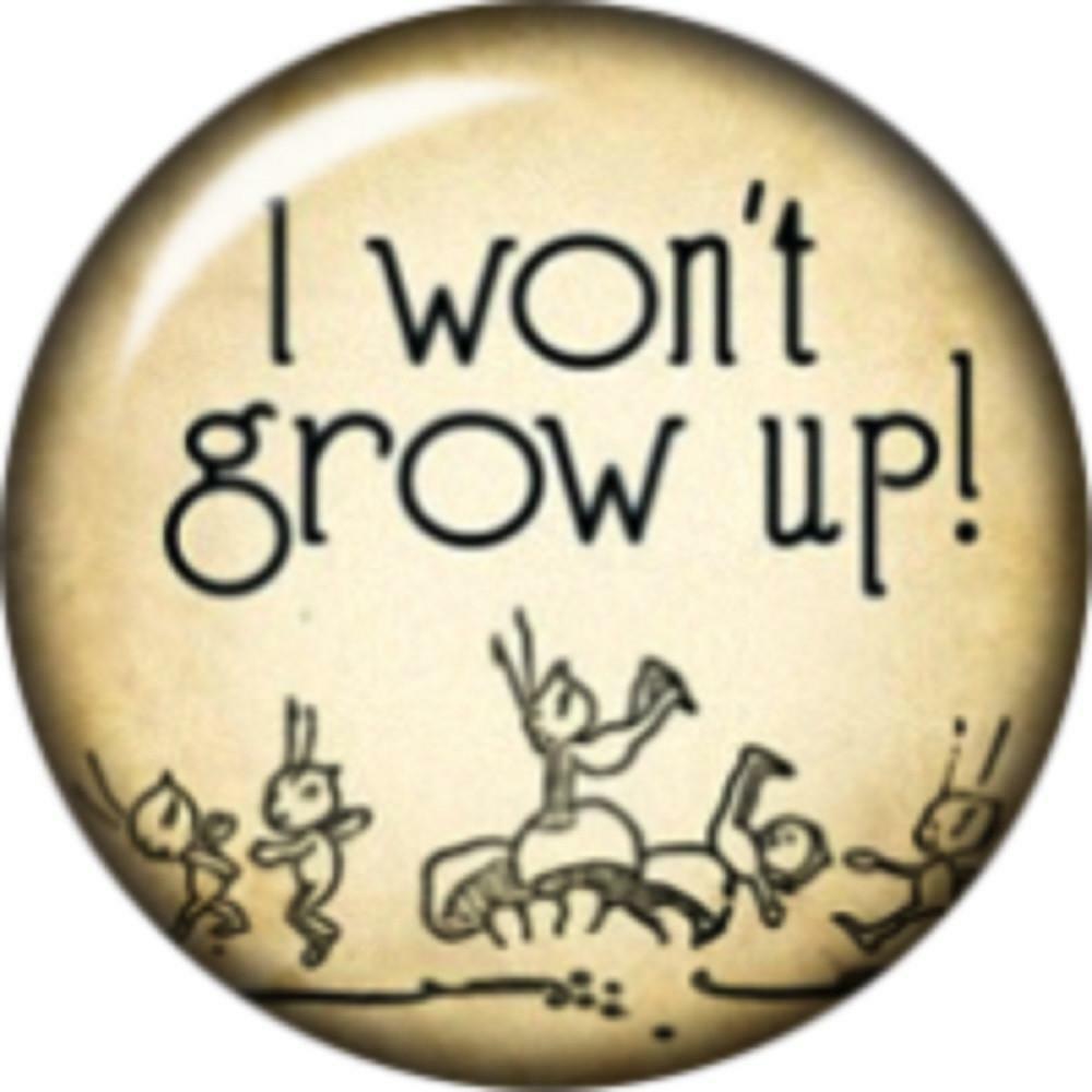 Snap Button Inspirational I Won't Grow up 18mm Cabochon Chunk Charm