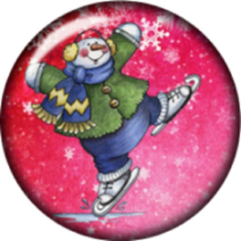 Snap Button Skating Snowman 18mm Cabochon Chunk Charm