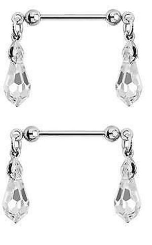 Body Accentz Nipple Shield Rings Barbell Barbell Crystal Dangle Sold as a Pair