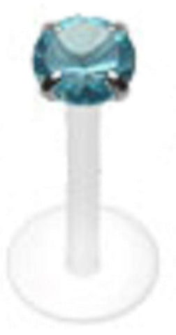 Bio-Flex Shaft with Push-in .925 Silver Prong Set Gem Labret/Monroe Body Jewelry