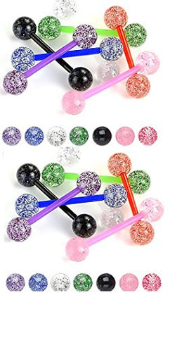 Body Accentz Tongue Rings 7 Flexible Ultra Sparkle Sparkle Acrylic 14g - In Assorted Colors (1 pair)