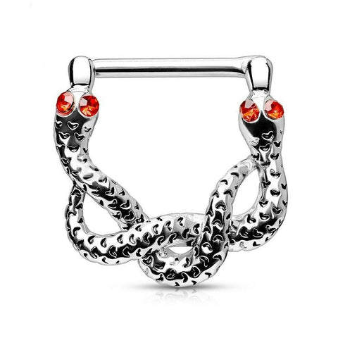 14G Red Gem Eyes Snakes 316L Surgical Steel Bar Nipple Clickers sold as a pair