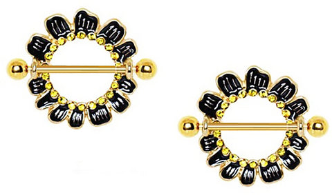 Nipple Rings Gold Plated Jeweled Cosmos Flower Nipple Shield Daisy Pair