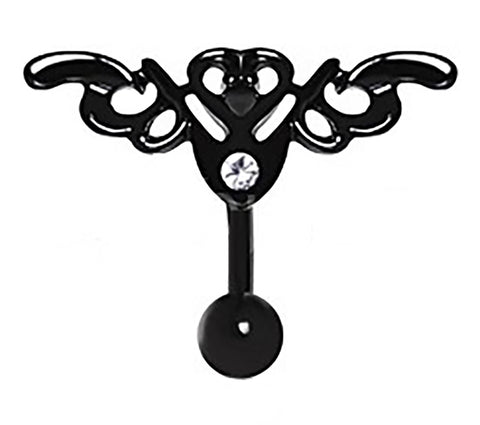 Belly Button Ring Navel Tribal Winged Heart with Gem Black Top Down