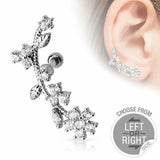 16GA Flower Vine with CZs Flowers Cartilage/Tragus Piercing Barbell