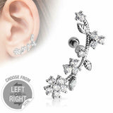 16GA Flower Vine with CZs Flowers Cartilage/Tragus Piercing Barbell