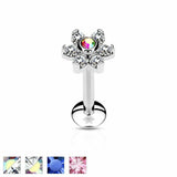 Surgical Steel Internally Threaded 6-Gem Flower Labret/Monroe/Cartilage Stud