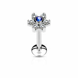 Surgical Steel Internally Threaded 6-Gem Flower Labret/Monroe/Cartilage Stud