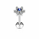 Surgical Steel Internally Threaded 6-Gem Flower Labret/Monroe/Cartilage Stud