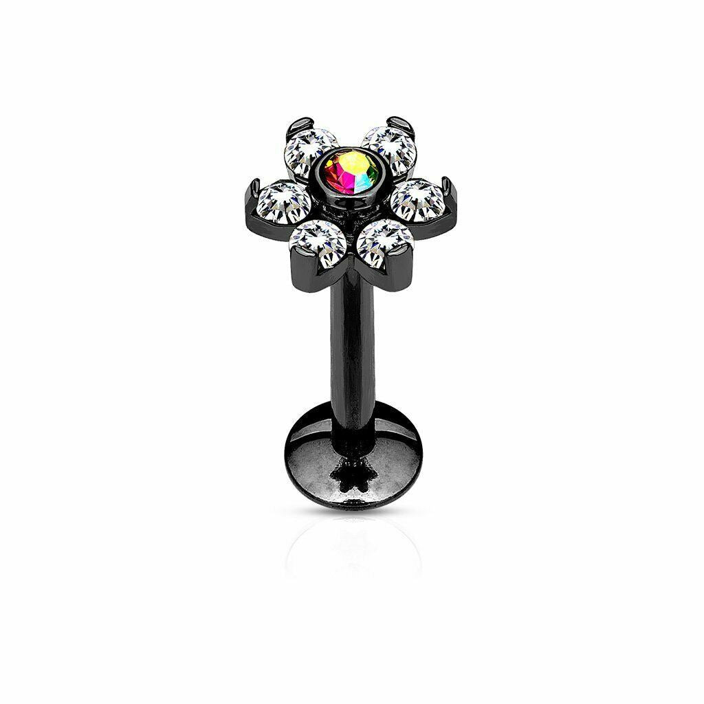 IP Surgical Steel Internally Threaded 6-Gem Flower Labret/Monroe/Cartilage Stud