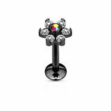 IP Surgical Steel Internally Threaded 6-Gem Flower Labret/Monroe/Cartilage Stud