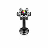 IP Surgical Steel Internally Threaded 6-Gem Flower Labret/Monroe/Cartilage Stud