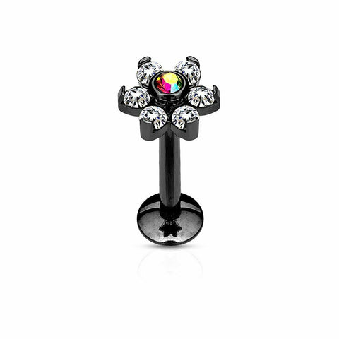 IP Surgical Steel Internally Threaded 6-Gem Flower Labret/Monroe/Cartilage Stud