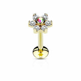 IP Surgical Steel Internally Threaded 6-Gem Flower Labret/Monroe/Cartilage Stud