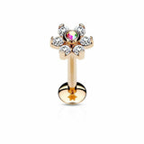 IP Surgical Steel Internally Threaded 6-Gem Flower Labret/Monroe/Cartilage Stud