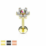 IP Surgical Steel Internally Threaded 6-Gem Flower Labret/Monroe/Cartilage Stud