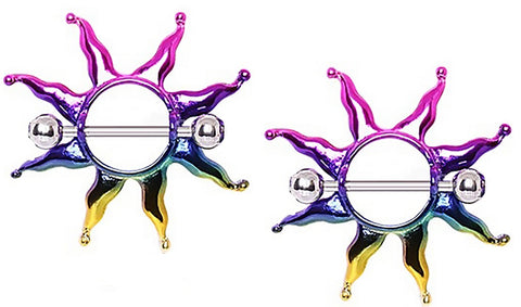 Nipple Rings PVD Plated Rainbow Sunburst Nipple Shield Bar Pair