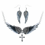 Yacq Angel Wing Cross Necklace Earrings Sets Women Biker Jewelry Birthday