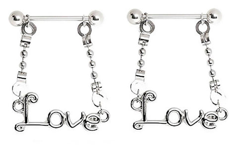 Nipple Rings 316L Surgical Steel Logo Love Dangle Ring Shield Pair