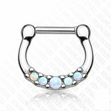 1 Pc White Five Synthetic Opal Set Surgical Steel Nose Ring Septum Clicker 16g