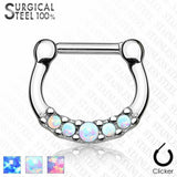 1 Pc White Five Synthetic Opal Set Surgical Steel Nose Ring Septum Clicker 16g