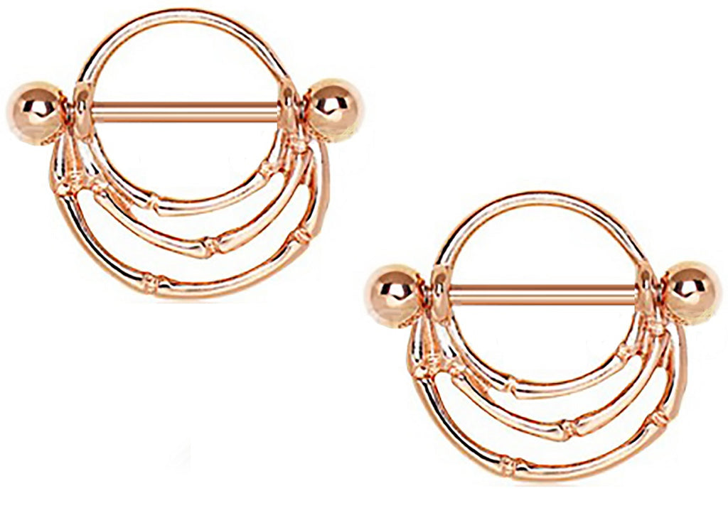 Nipple Rings 316L Stainless Rose Gold Plated Asymmetrical Layers Nipple Shield Pair