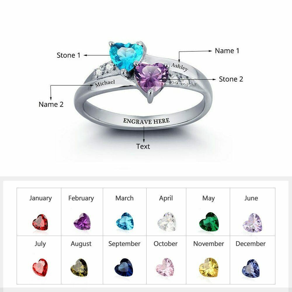 925 Sterling Silver Personalized Mothers Ring Birthstones Custom Engraved