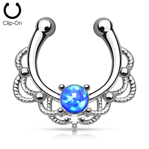 Septum Non Piercing Brass Lacey Single Faux Opal  Hanger