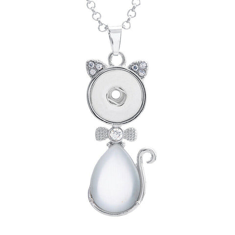 Elegant rhinestone Cat Metal snap Pendant Necklace fit 18mm snap buttons charm