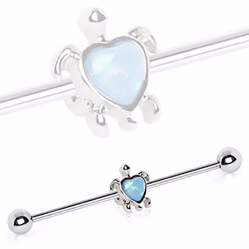 Industrial Barbell 316L Stainless Steel Heart Synthetic Opal Turtle Bar 1 1/2