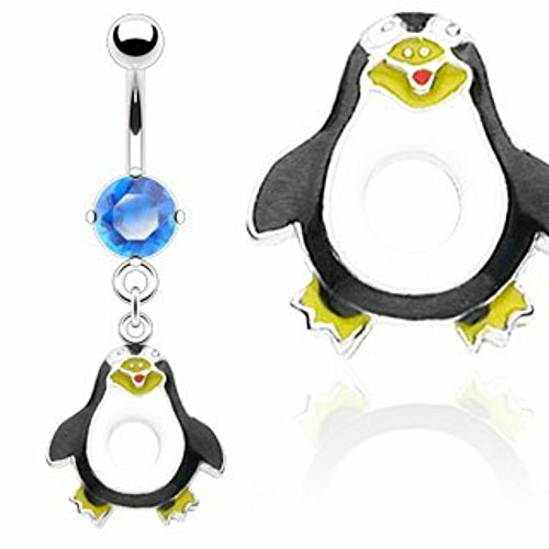 Belly Button Ring Navel Penguin Body Jewelry Dangle 14 Gauge Single Gem