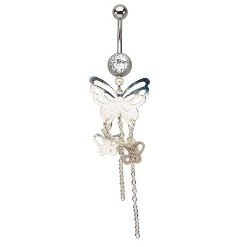 Body Accentz&reg; Belly Button Ring Navel Butterfly Body Jewelry Dangle 14 Gauge