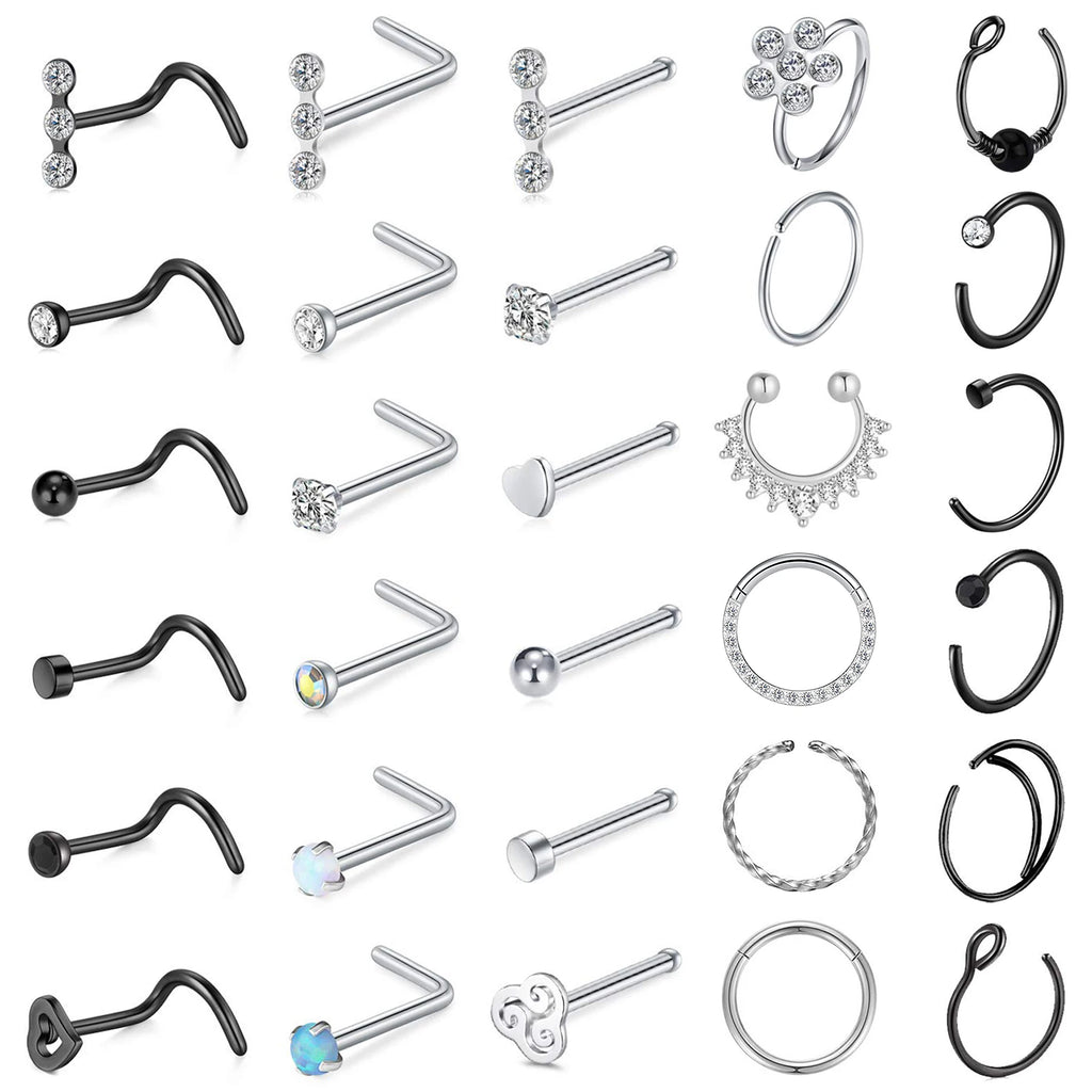 30pcs/lot 20G Surgical Steel Hoop Rings Studs L Bend Nose Jewelry Set