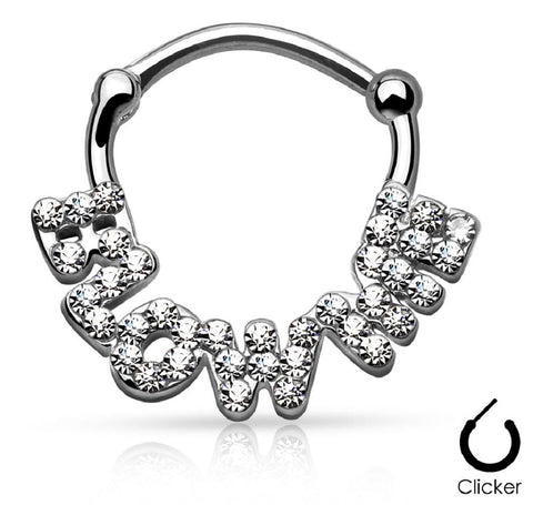 Crystal Paved Blow Me 316L Surgical Steel Round Septum Clicker