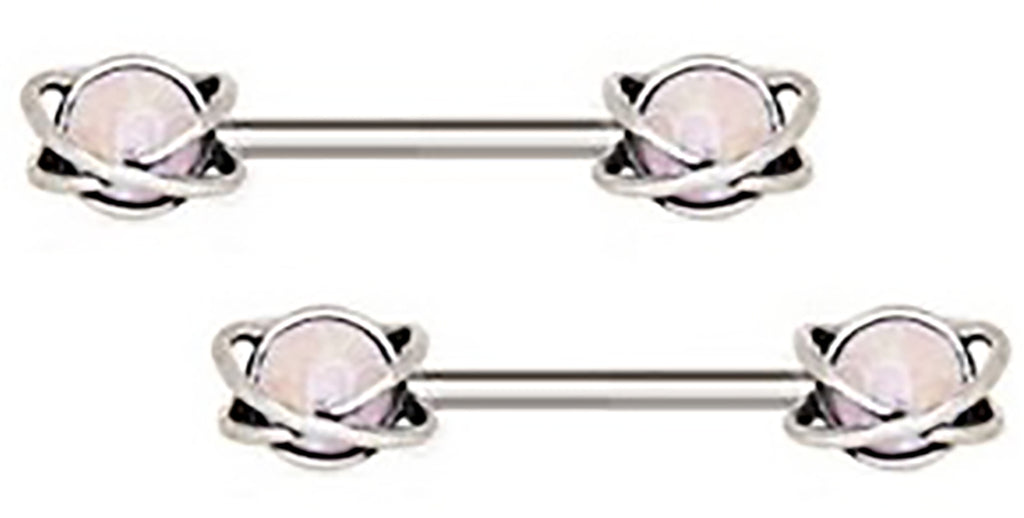 Nipple Shield Rings barbell CZ Flower Double Tier as a pair 14 gauge