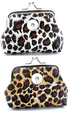 Leopard Pocketbook Snap Button Charm change coin purse set of 2 Free Snap