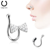 Ribbon Bow Tie CZ Paved Non Piercing Nose Clip Ring Stud