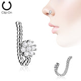7 CZ Flower with Braided Non Piercing Nose Clip Ring Stud no piercing needed