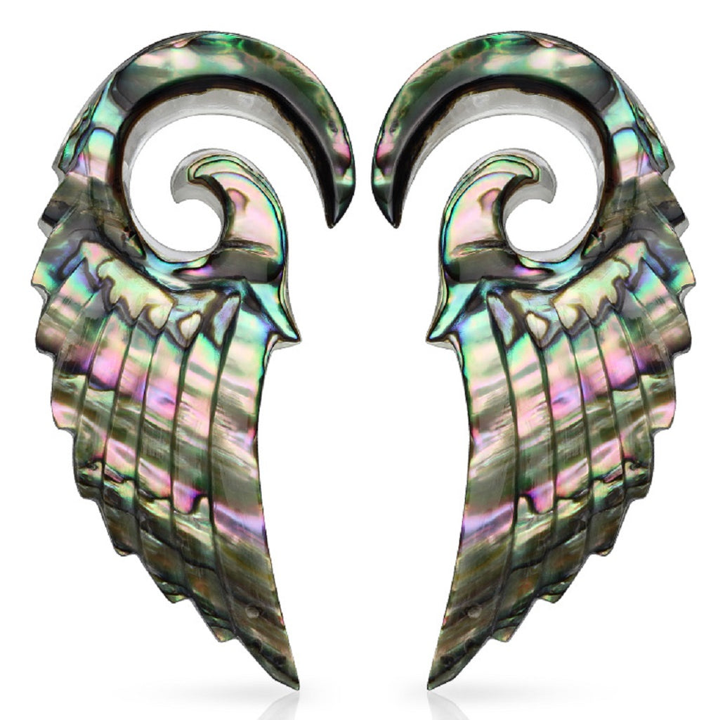 Earrings Rings 316L Organic Abalone Angelic Wing Hanging Taper 2g Spiral