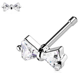 Nose Ring CZ Ribbon Bow Top 316L Surgical Steel Nose Bone Stud Rings 20g
