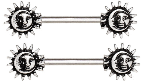 Nipple Rings 316L Stainless Steel Vintage Sun and Moon Nipple Bar Barbell