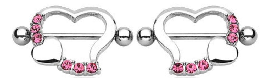 Nipple Ring Bars Heart Body Jewelry Pair 14 gauge Sold as pair