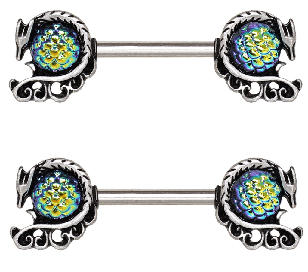 Nipple Ring Bars 316L Stainless Steel Decorative Synthetic Opal Heart Sold as pair