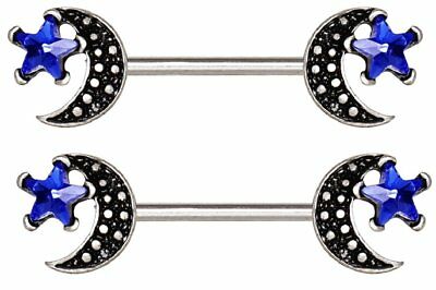 Nipple Ring Jeweled Moon and Star Bar Shields Sold as pair