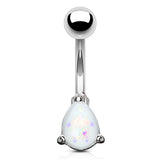 Belly Button Ring 14g Opal Glitter Tear Drop Prong Set 316L Surgical Steel Navel