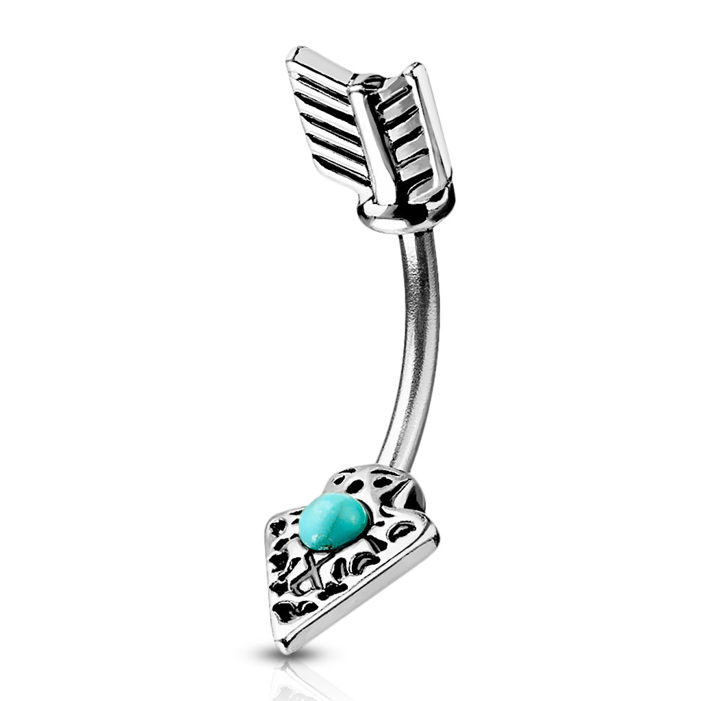 Belly Button Ring 14g Turquoise Set Tribal Arrow 316L Surgical Steel Navel Rings