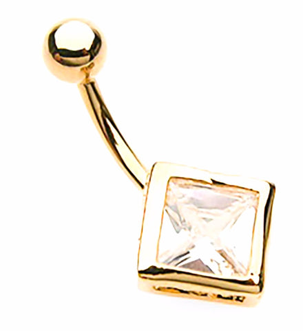 Belly Button Ring Navel Gold Plated Diamond Shape Clear CZ 14 Gauge